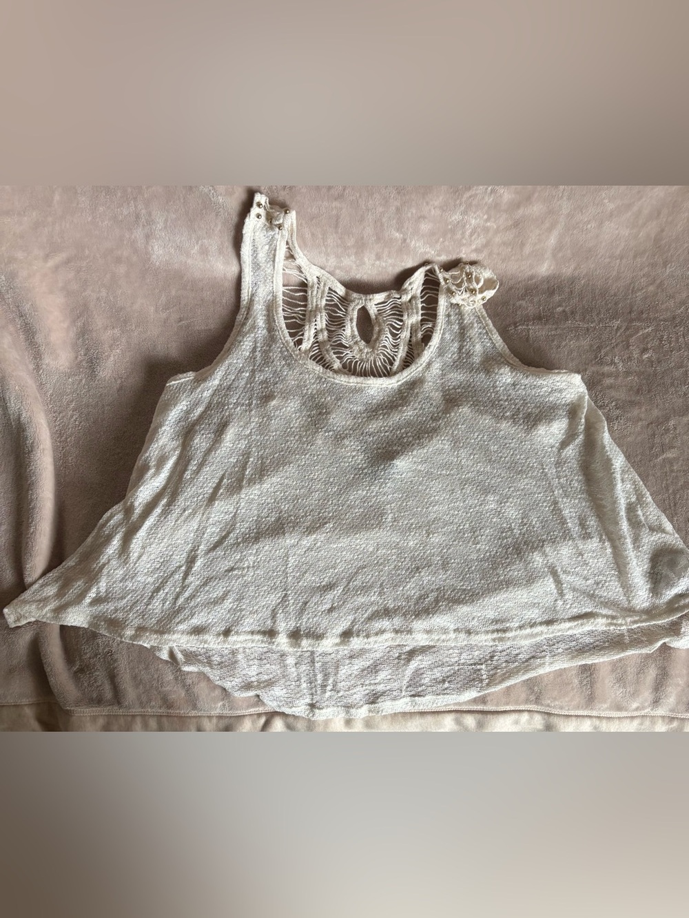 Forever 21 Cream Crochet Sheer Beaded Back Tank Top Women’s Oversized Medium